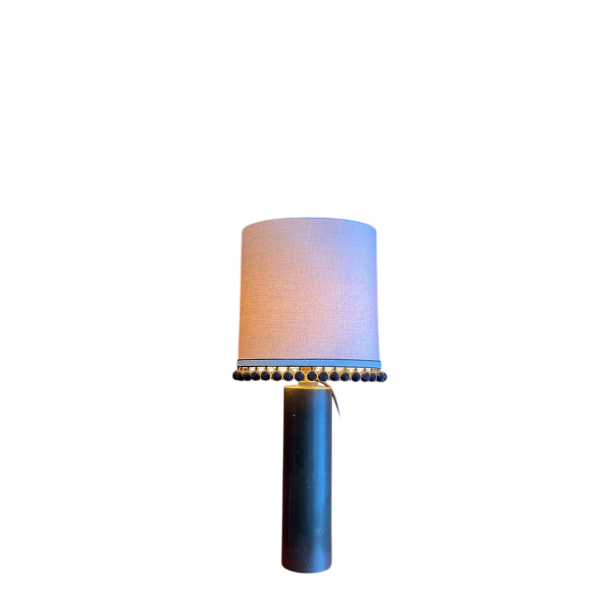 Copper "hot water bottle" lamp with Ashoka Silk lampshade and tassels from HOULES