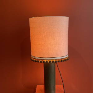 Copper "hot water bottle" lamp with Ashoka Silk lampshade and tassels from HOULES