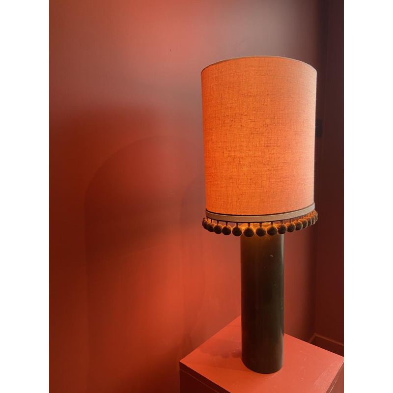 Copper "hot water bottle" lamp with Ashoka Silk lampshade and tassels from HOULES