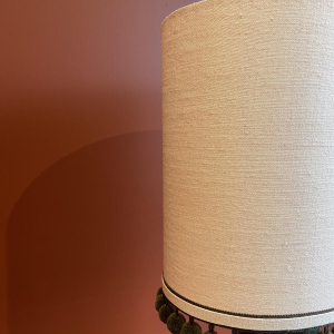 Copper "hot water bottle" lamp with Ashoka Silk lampshade and tassels from HOULES