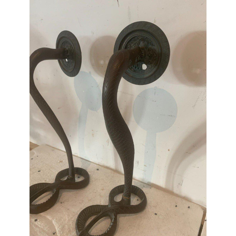 Pair of Art Deco "Snakes" wall sconces, solid bronze, 20th century