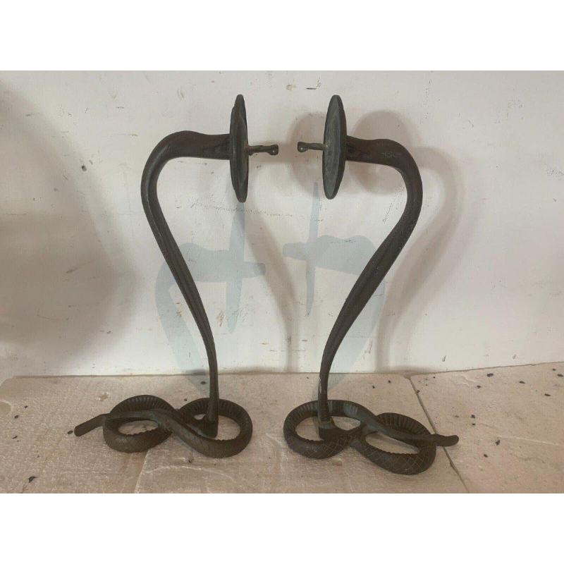 Pair of Art Deco "Snakes" wall sconces, solid bronze, 20th century