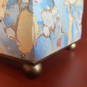 Table lamp, marble-plaster base, Houles fringed lampshade, contemporary handcrafted work, 21st century