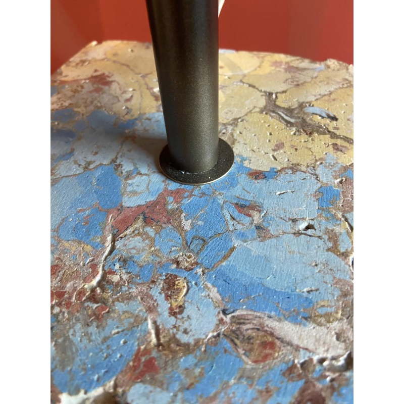 Table lamp, marble-plaster base, Houles fringed lampshade, contemporary handcrafted work, 21st century