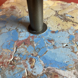 Table lamp, marble-plaster base, Houles fringed lampshade, contemporary handcrafted work, 21st century