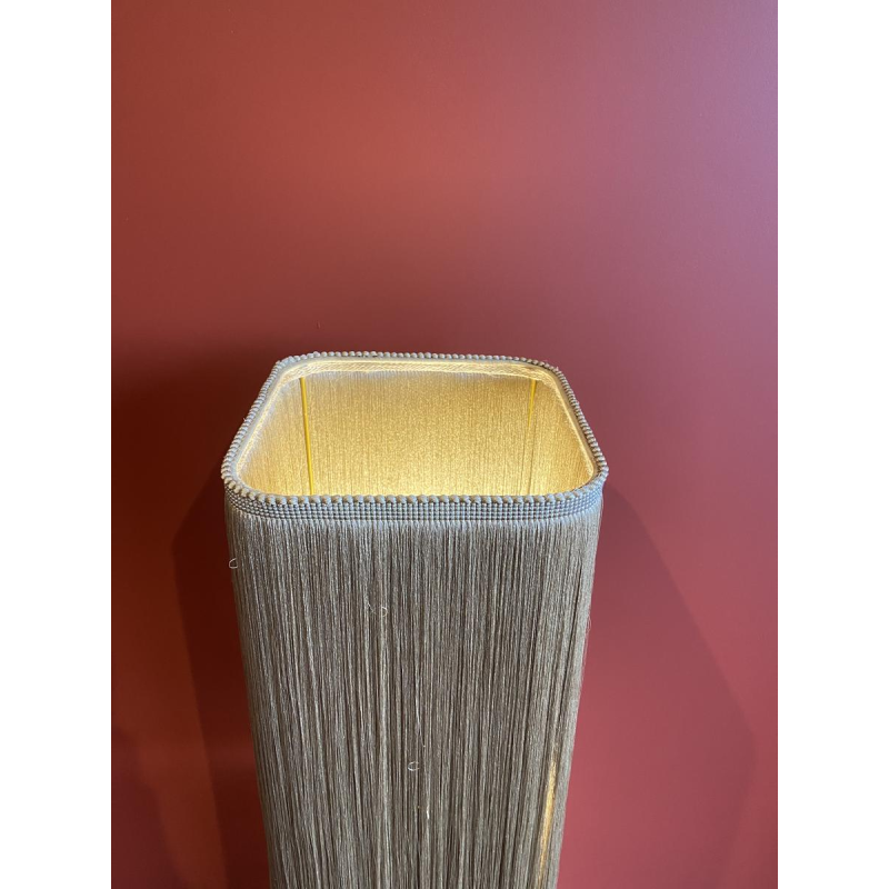 Table lamp, marble-plaster base, Houles fringed lampshade, contemporary handcrafted work, 21st century