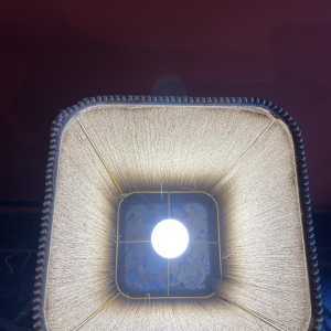 Table lamp, marble-plaster base, Houles fringed lampshade, contemporary handcrafted work, 21st century