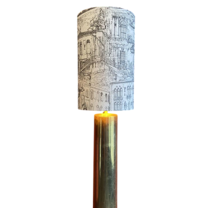 Lampe à poser "Douille d'obus Magdeburg allemande" 1ère Guerre Mondiale, abat-jour lin motif Venise