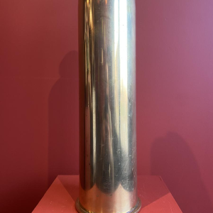 Lampe à poser "Douille d'obus Magdeburg allemande" 1ère Guerre Mondiale, abat-jour lin motif Venise