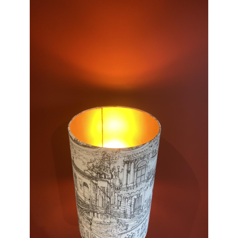 Table lamp "German Magdeburg shell casing" World War I, linen lampshade with Venice pattern