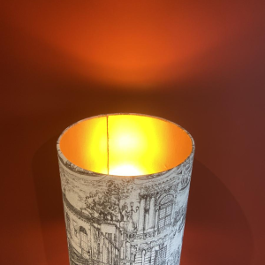 Table lamp "German Magdeburg shell casing" World War I, linen lampshade with Venice pattern