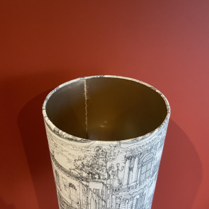 Table lamp "German Magdeburg shell casing" World War I, linen lampshade with Venice pattern