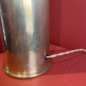 Table lamp "German Magdeburg shell casing" World War I, linen lampshade with Venice pattern