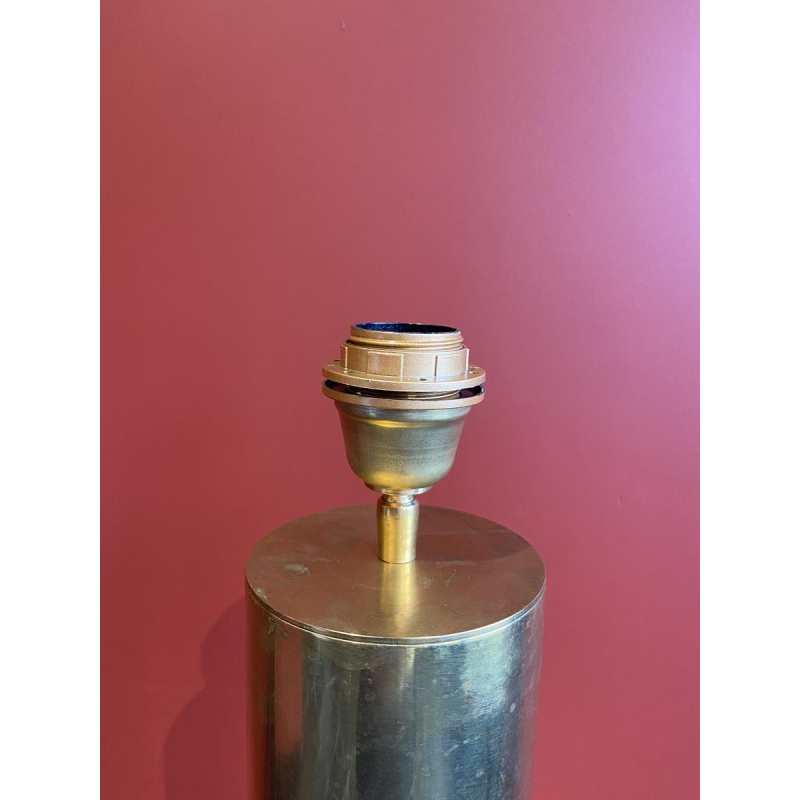 Lampe à poser "Douille d'obus Magdeburg allemande" 1ère Guerre Mondiale, abat-jour lin motif Venise