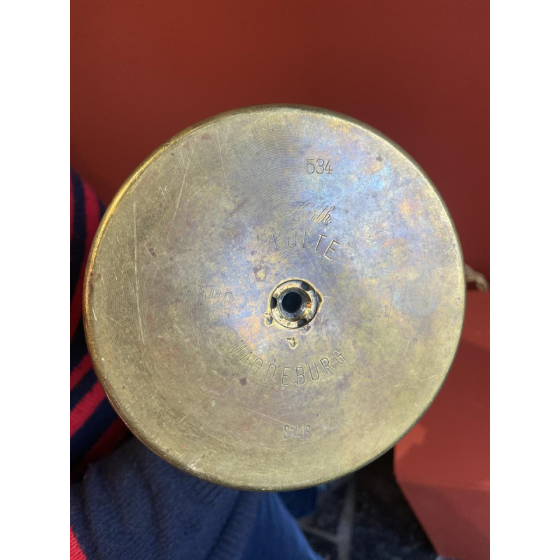 Lampe à poser "Douille d'obus Magdeburg allemande" 1ère Guerre Mondiale, abat-jour lin motif Venise