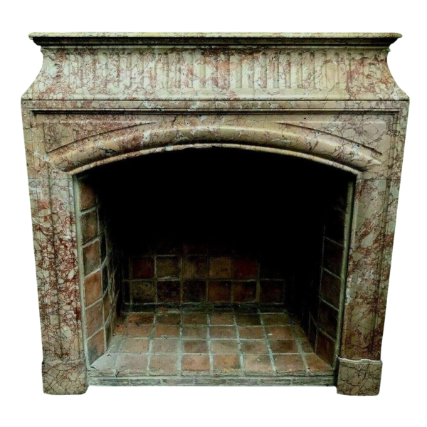 Louis XIV style fireplace with hood, speckled pink veined marble, 19th century