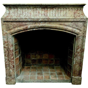 Louis XIV style fireplace with hood, speckled pink veined marble, 19th century