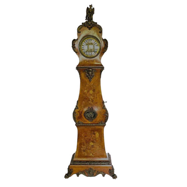 Régulateur de style Louis XV, bois galbé, placage marqueté, XX siècle