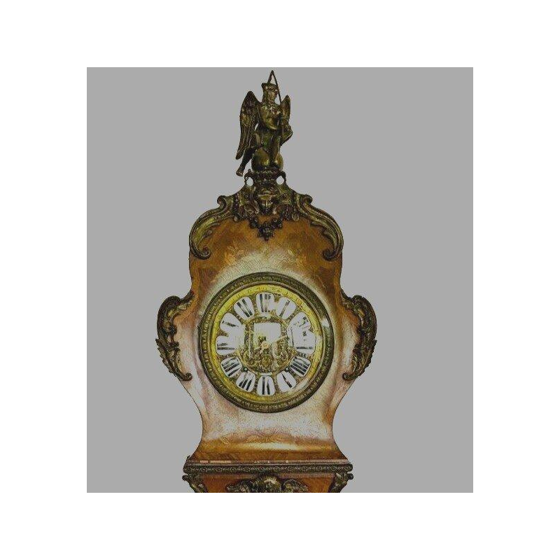 Louis XV style regulator clock, curved wood, marquetry veneer, 20th century