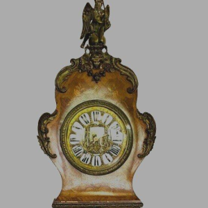 Louis XV style regulator clock, curved wood, marquetry veneer, 20th century