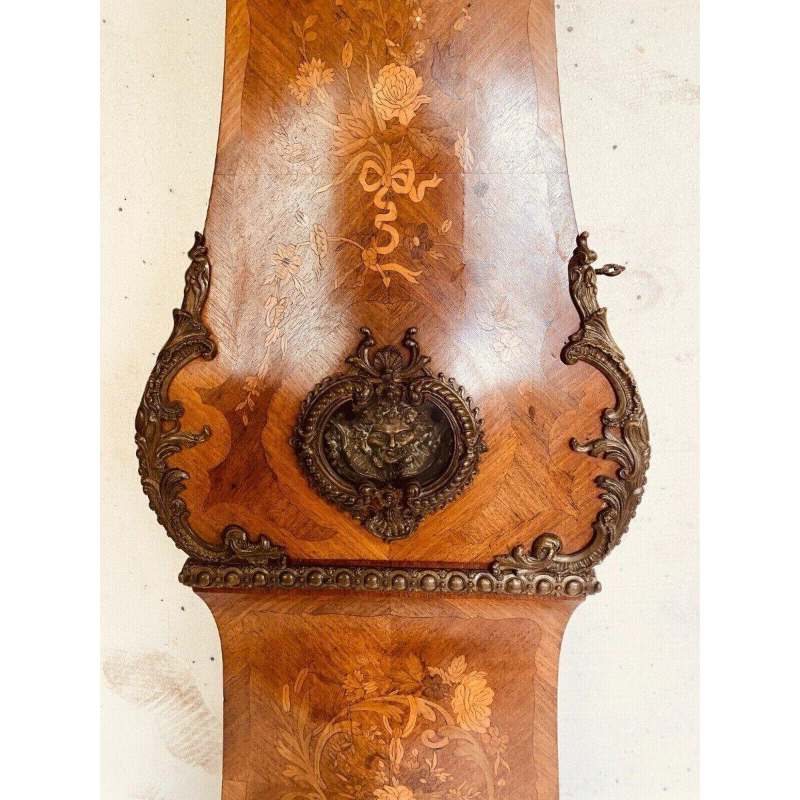 Louis XV style regulator clock, curved wood, marquetry veneer, 20th century