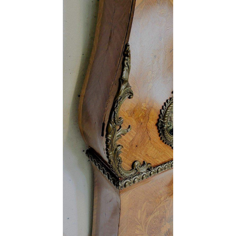 Louis XV style regulator clock, curved wood, marquetry veneer, 20th century