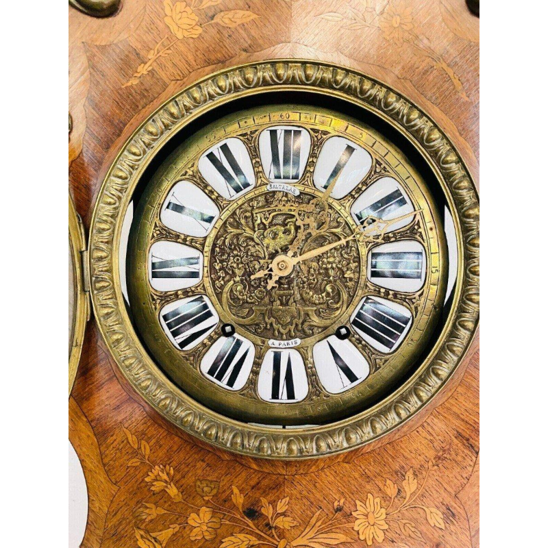 Louis XV style regulator clock, curved wood, marquetry veneer, 20th century