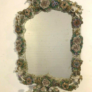 Pair of mirrors with candlesticks, decorated with cherubs, German polychrome porcelain, early 20th century