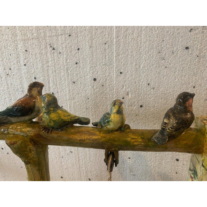 Delphin Massier for Vallauris "Bird Well" polychrome ceramic sculpture, early 20th century