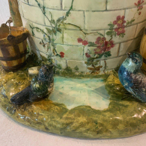 Delphin Massier for Vallauris "Bird Well" polychrome ceramic sculpture, early 20th century