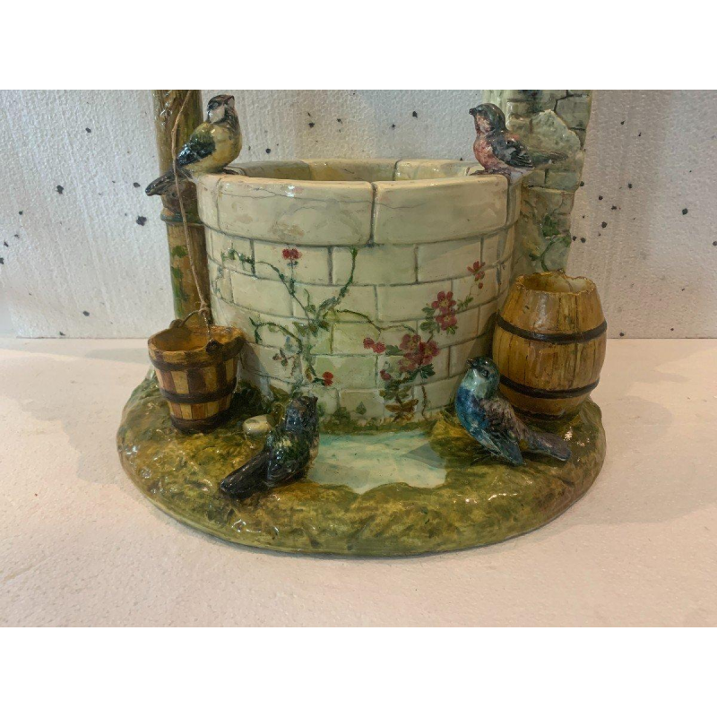 Delphin Massier for Vallauris "Bird Well" polychrome ceramic sculpture, early 20th century