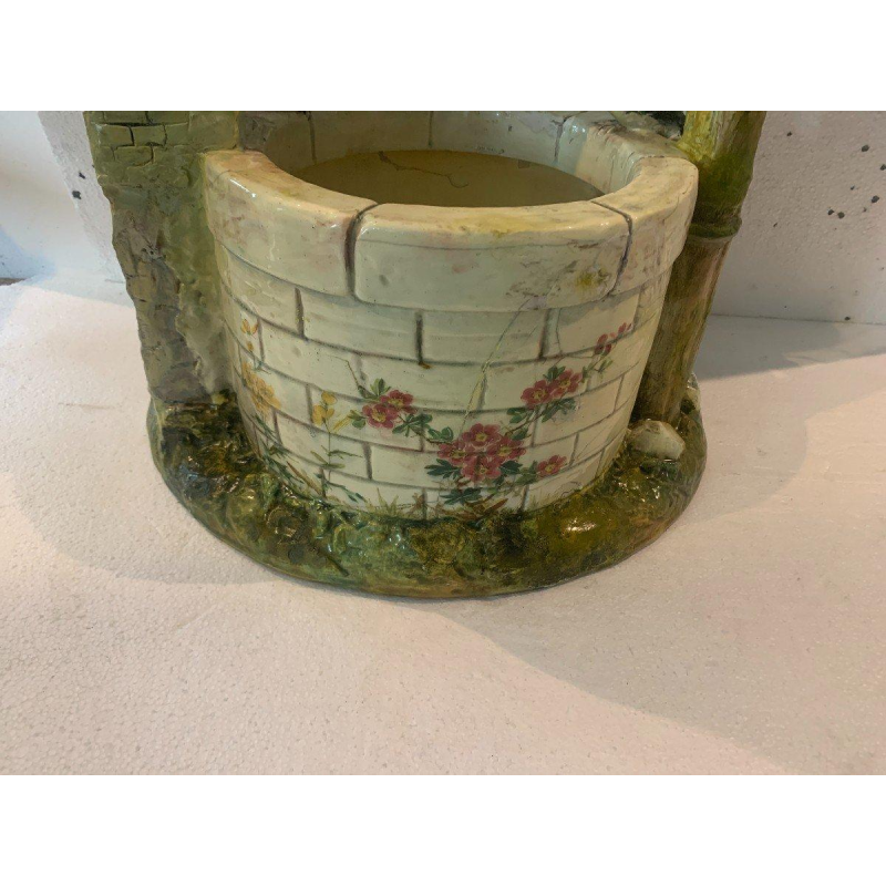 Delphin Massier pour Vallauris "Puits aux oiseaux" sculpture céramique polychrome, début XXe siècle