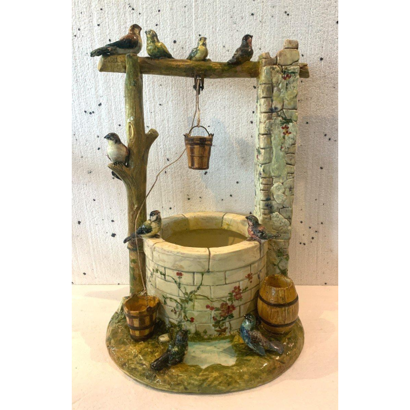 Delphin Massier for Vallauris "Bird Well" polychrome ceramic sculpture, early 20th century