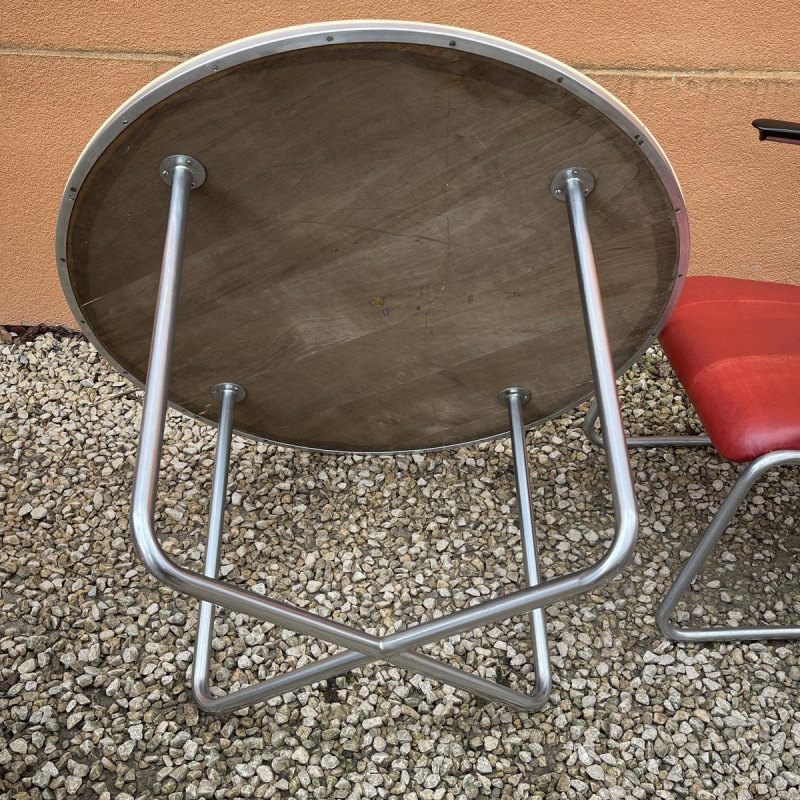 WILLEM HENDRIK GISPEN, table basse ronde Art Déco Moderniste, structure tube d'acier, style Bauhaus ca 1930