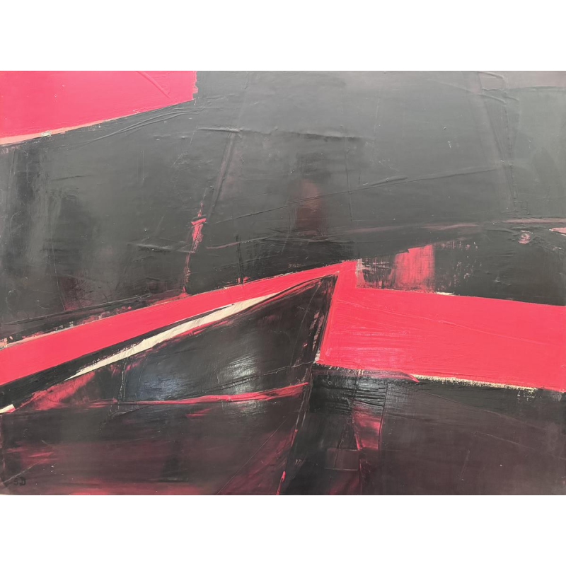 Serge DETRIAUX «Abstraction rouge» tableau huile sur panneau