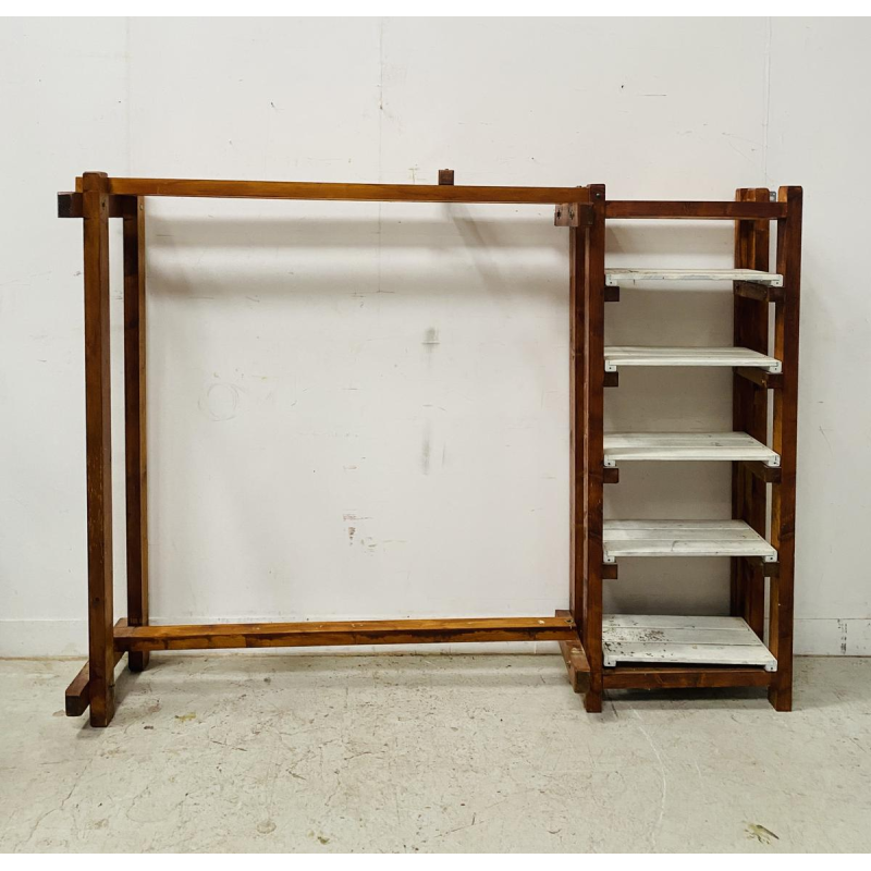 Architectural coat rack/shelf in solid fir, 20th century
