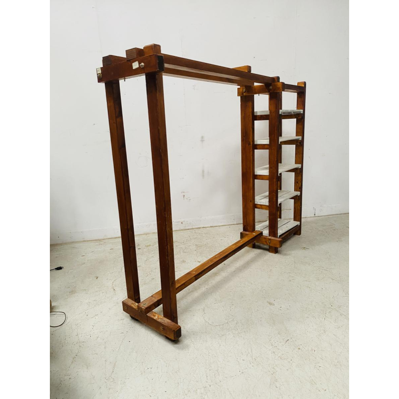 Architectural coat rack/shelf in solid fir, 20th century