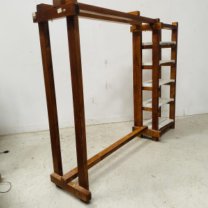Architectural coat rack/shelf in solid fir, 20th century