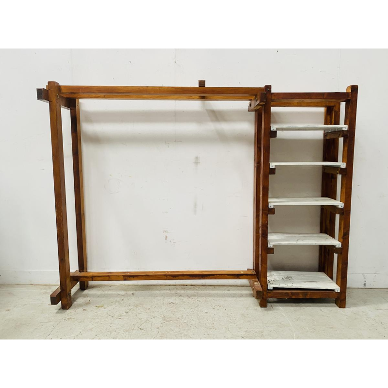 Architectural coat rack/shelf in solid fir, 20th century