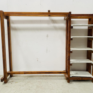 Architectural coat rack/shelf in solid fir, 20th century