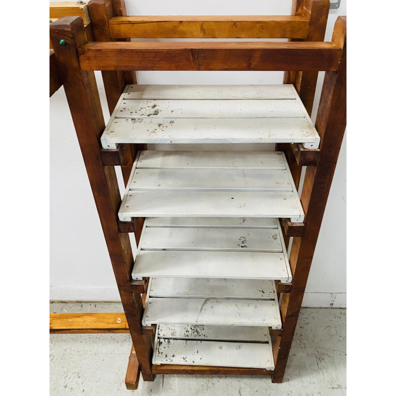 Architectural coat rack/shelf in solid fir, 20th century