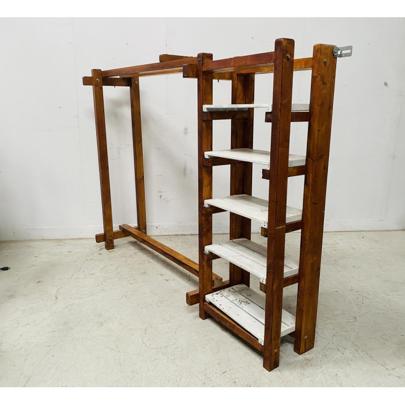 Architectural coat rack/shelf in solid fir, 20th century