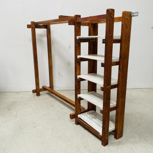 Architectural coat rack/shelf in solid fir, 20th century