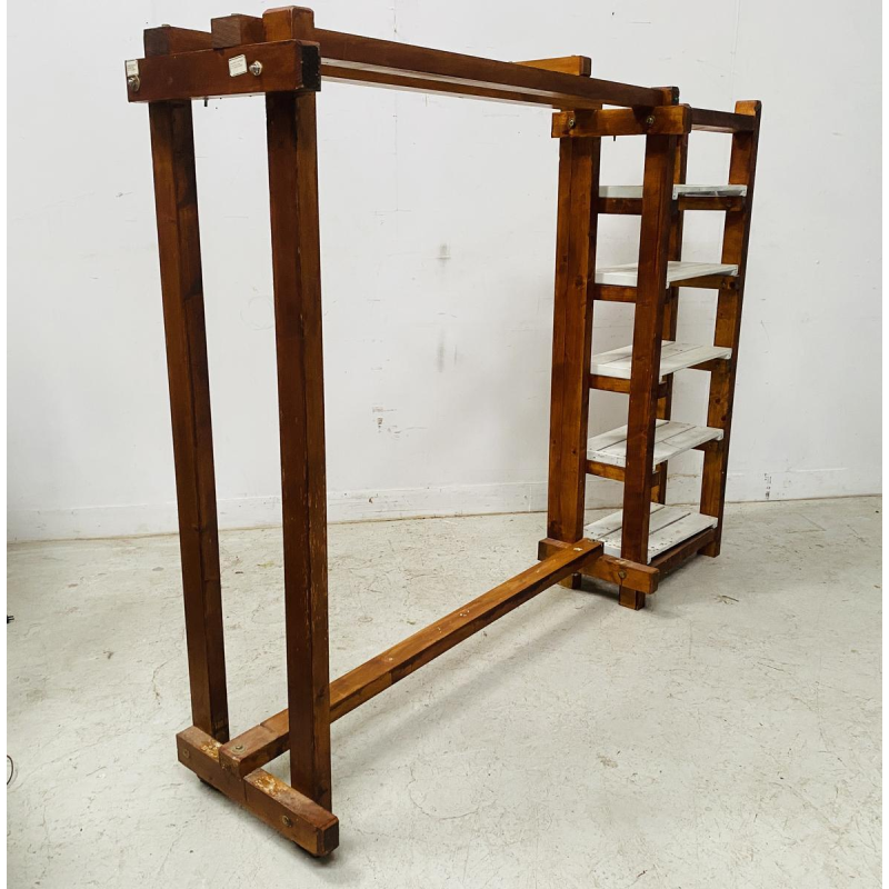 Architectural coat rack/shelf in solid fir, 20th century