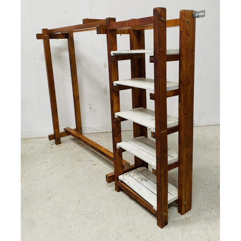 Architectural coat rack/shelf in solid fir, 20th century