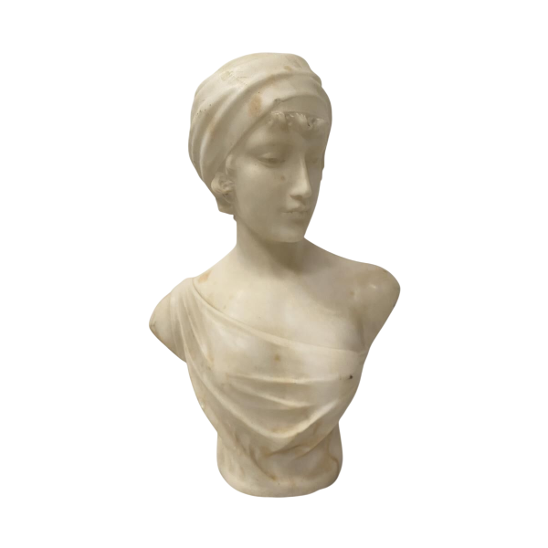 Sculpture "Buste de jeune fille" marbre sculpté blanc, XXe siècle