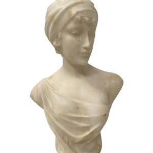 Sculpture "Buste de jeune fille" marbre sculpté blanc, XXe siècle