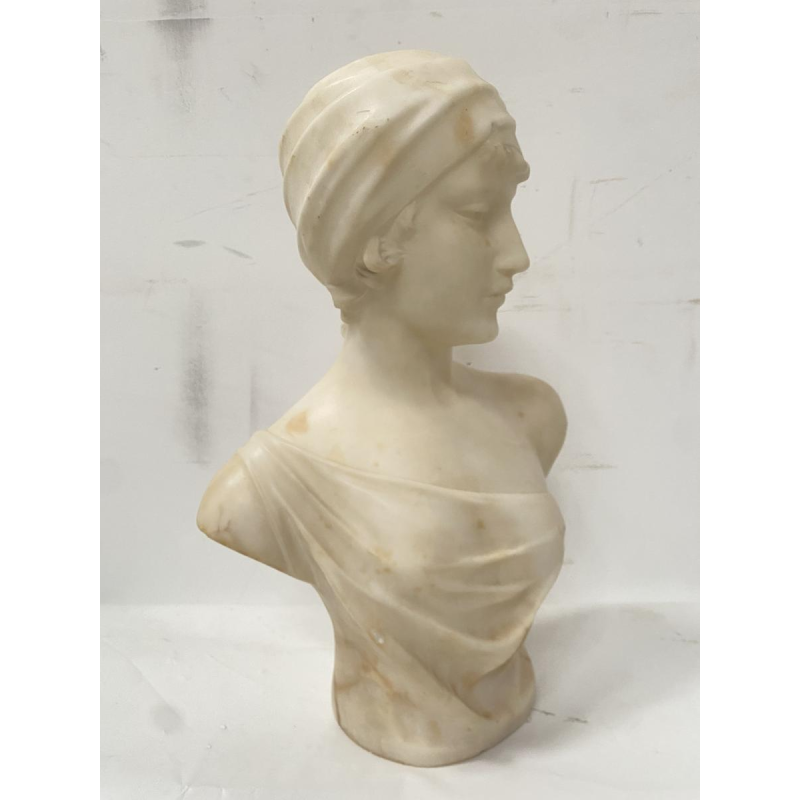 Sculpture "Bust of a Young Girl" carved white marble, 20th century