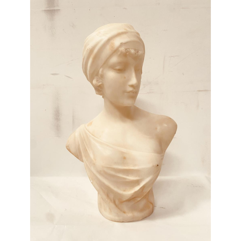 Sculpture "Bust of a Young Girl" carved white marble, 20th century