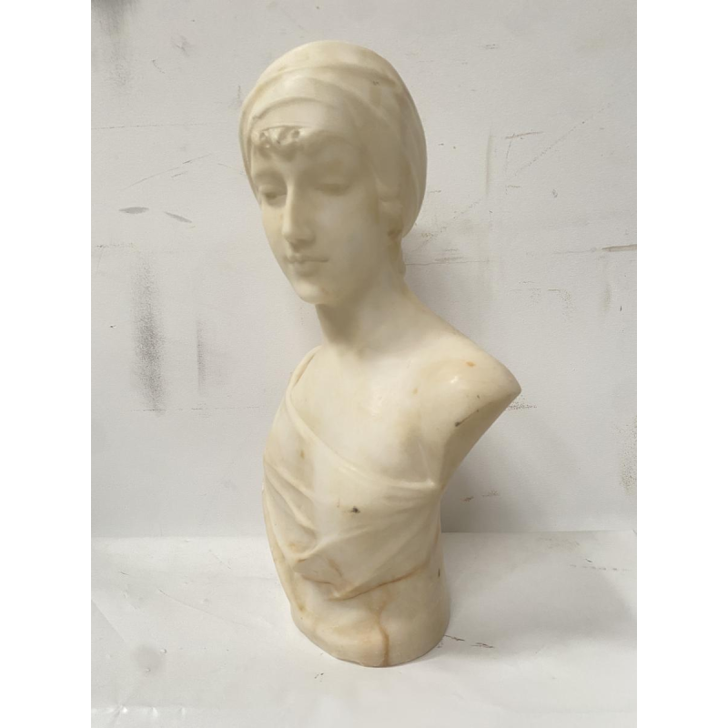 Sculpture "Bust of a Young Girl" carved white marble, 20th century